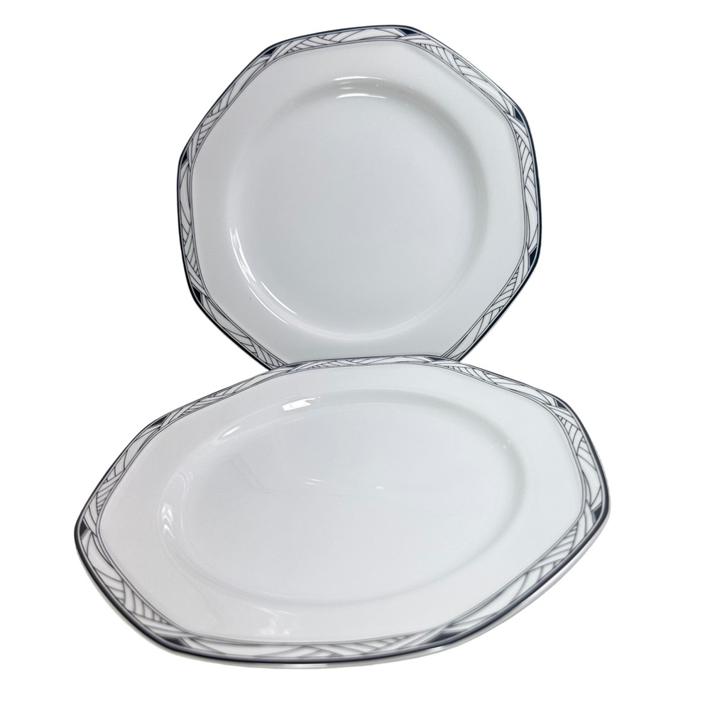 Studio Nova Synthesis Y0031 Octagonal Salad Plates Set of 2 Black Grey White 8in